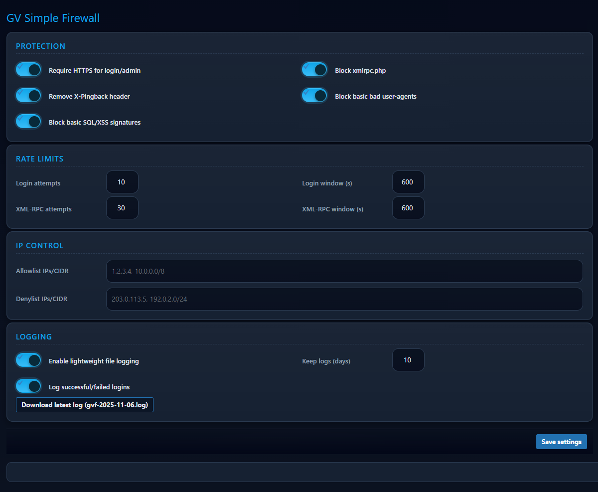 Firewall Settings Screen