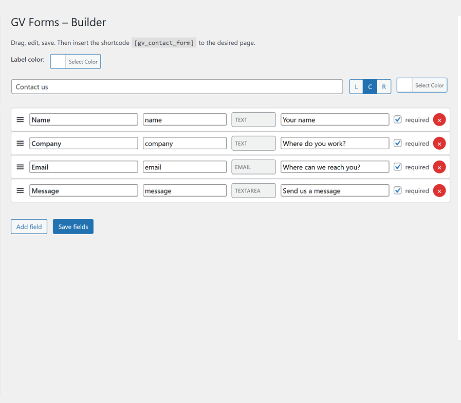 Contact Form Builder Interface