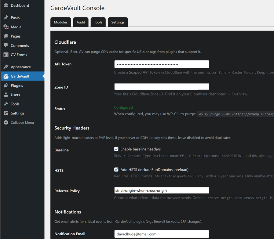 GardeVault Console Audit Tab